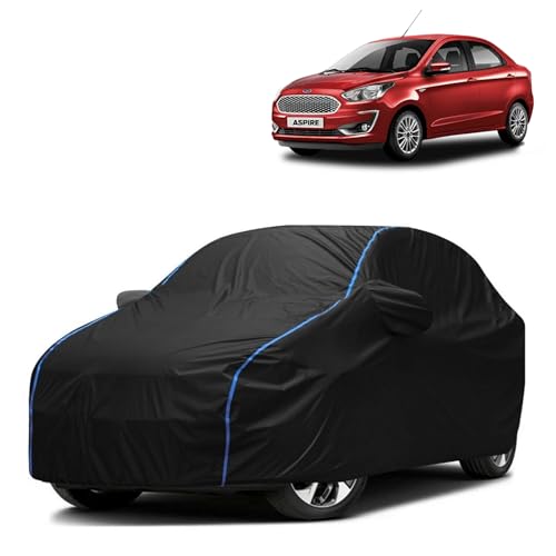 Image of Kerwa Car Body Cover Waterproof Compatible with Ford Aspire | Scratch Proof, Anti-Dust, UV Protection with Windproof Buckle Strap and Mirror Pockets, Bottom Elastic Fitted-Black