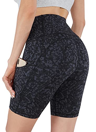 Lingswallow Biker Shorts for Women with Pockets - High Waist Yoga Workout Running Shorts 8” 4” Compression Biker Shorts