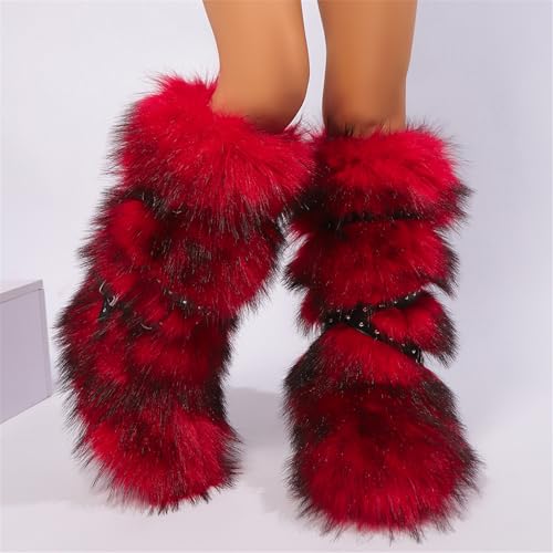 Fur boots for women, Pink fuzzy boots with y2k style, Tall furry boot for winter, Comfortable shoes4
