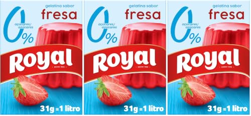 Royal Gelatina Sabor Fresa 0%, Preparado en Polvo Sin Azúcar, Pack 31 g (Paquete de 3)