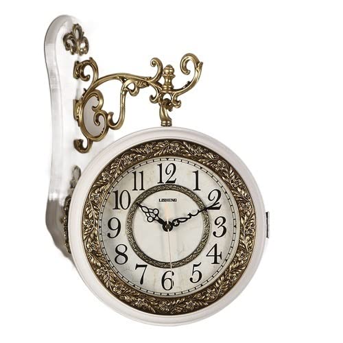 ROROLL Orologio da parete bifacciale, Orologio da parete europeo retrò soggiorno silenzioso orologio americano doppio mecanismo reloj pared home decor DF50WC(Style 4,18 inches)
