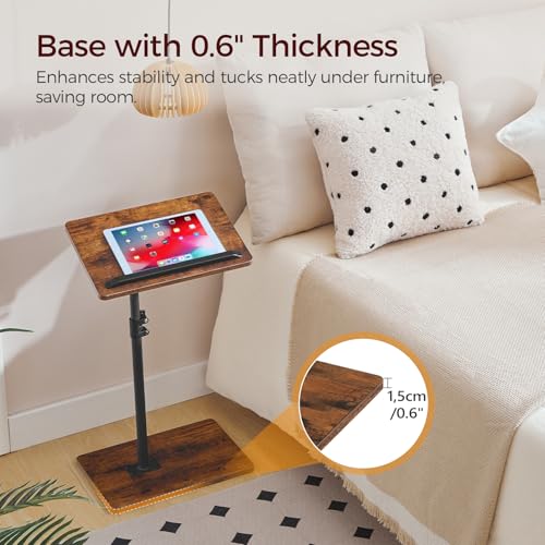 Image of MAHANCRIS Set of 2 TV Tray Table, Height Adjustable TV Trays with 360 Swivel, Space-Saving Side Table for Couch, Multi-Functional Sofa Table with Anti-Slip Bar, Bedside, Rustic Brown ETRB4501S2