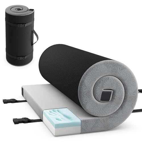 GOPLUS Camping Matratze, Campingmatte aus Memory Schaum mit Rutschfester Unterseite & Reisetasche, tragbare aufrollbare Isomatte wasserdicht zum Schlafen im Freien für Indoor Outdoor (M,Grau)