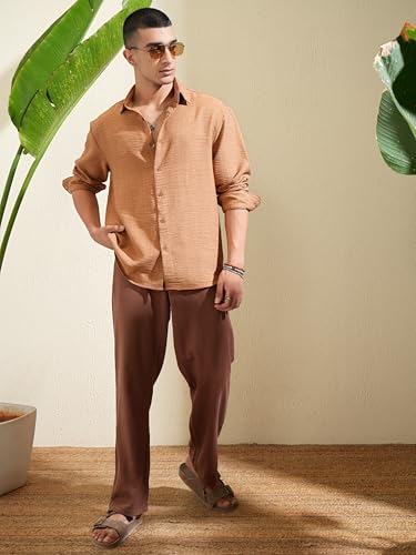 Image of Highlander Men's Relaxed Fit Shirts | Self Design | Long Sleeves | Spread Collar | Casual Shirts | Stylish Shirt