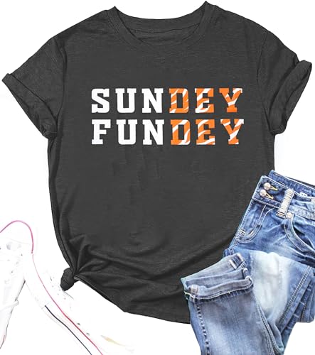 Game Day Shirt Women Sundey Fundey Tshirt Football Season Tee Sunday Funday Shirt Causal Short Sleeve Tops