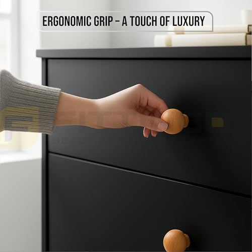 Image of 2 Piece Steam Beech Wood Drawer Knob | Wooden Cabinet Door Handle | Wardrobe & Cupboard Round Knobs | Furniture Pull Handle for Kitchen Cabinets, Dresser, Drawer & Home Decor - 1.5 Inch
