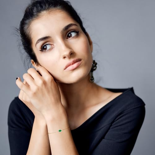 YUNKAI 925 Sterling Silver Emerald Bracelet, Birthstone Bracelet for Women, Dainty Green Stone Adjustable Link Bracelet Birthstone Jewelry Gift for Her Anniversary Birthday3