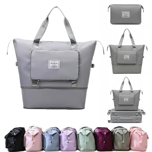 Image of Nylon 41 Liter Expandable Travel Bag for Women, Stylish Duffle Bag for Travelling, Waterproof Luggage Hand Bag (Grey)