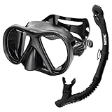SEAC Set Bis Iena Dry – Set mit Silikonmaske mit Doppellinse und Schnorchel mit Dry-Top-System und Ausblasventil, für Tauchen und Schnorcheln