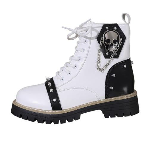 Bottines Femme Lacets Bout Rond Plateforme Bottes Courtes Gothiques Punk en Cuir Tendances Semelle Épaisse Chunky Antidérapante Légères Chic Chaussures...