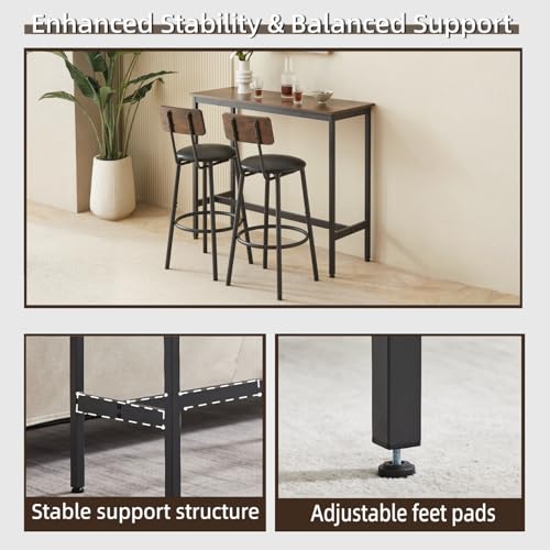 Image of Bar Table and Chairs Set for 2,3-Piece Pub Table Sets with 2 PU Upholstered Stools and Counter Height High Top Table,Space Saving,for Dining Room Small Space Apartment,Brown