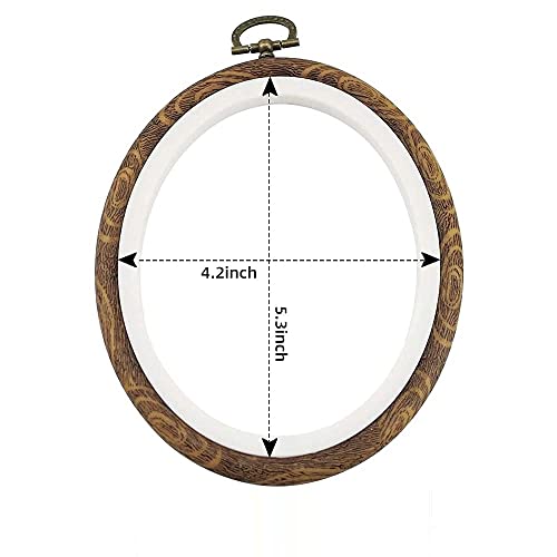 Image of 5PCS Oval Embroidery Hoops 5 x 4 Inch Imitation Wood Hoops for Cross Stitch | Resin Plastic Rings for Sewing Needlework - Vintage Decorative Frames for Crafts & Display