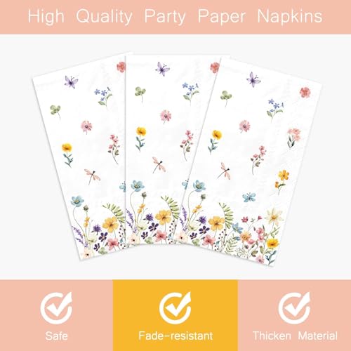 100PCS Spring Wildflower Paper Napkins Disposable Bathroom Hand Towels Green Wild Floral Guest Napkins Decorative Dinner Napkins for Spring Home Holiday Party Supplies by Aysimple - Image 3