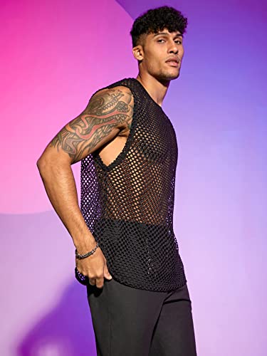 WDIRARA Men's Sheer Mesh Sleeveless V Neck Tank Top T Shirt Party Top4