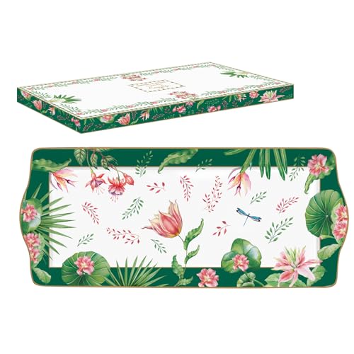 COFFRET PLAT A CAKE 35X15CM EN PORCELAINE BOTANIC CHIC