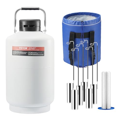 VEVOR Tanque de nitrógeno líquido, contenedor de nitrógeno líquido de aleación de aluminio de 10 L, Dewar de tanque LN2 con 6 botes y bolsa de transporte con correas, tanque criogénico para