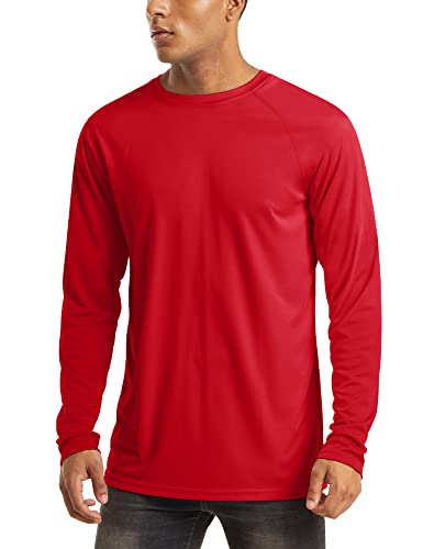 MAGCOMSEN Long Sleeve Rash Guard for Men Swim Fishing Hiking Quick Dry Sun UV SPF Protection Summer Shirts for Men Red