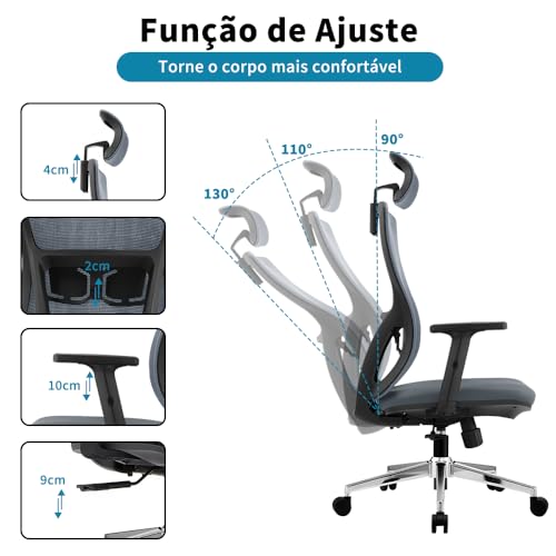 HEADMALL Cadeira de Escritório Ergonômica, Cadeira de Malha Com Encosto Alto (Cinza escuro)