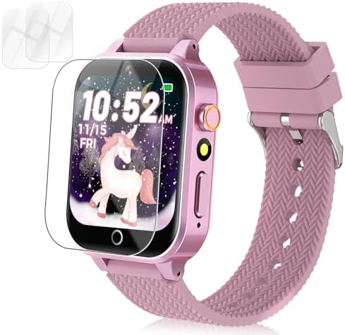 Kids Smart Watches for Girls Age 3-12 Learning Toys with 26 Games Audiobook Learning Cards HD Video Camera Touchscreen Music Pedometer Learning Systems Birthday Gift with 2 Screen Protector (Pink)