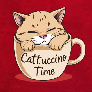 Image of Thunder Tails Printed Cat T-Shirt for Small to Large Cats & Kittens | Lightweight Breathable Cotton Pet Apparel | Cute & Stylish, Comfortable Round Neck Cat Clothes (M, Red)