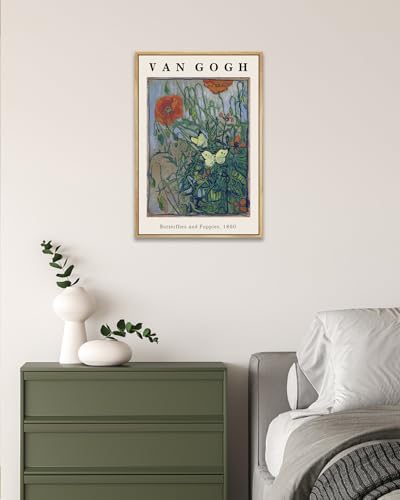 Vincent Van Gogh Framed Wall Art Print Butterflies And Poppies Flowers by Van Gogh Canvas Prints Painting Reproduction for Living Room Bedroom Kitchen Office Home Decor 12"x16" Natural Framed - image 6