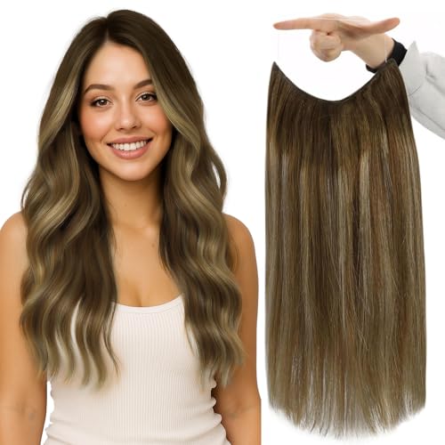 Fshine Invisible Wire Hair Extensions Balayage Medium Brown to Caramel
