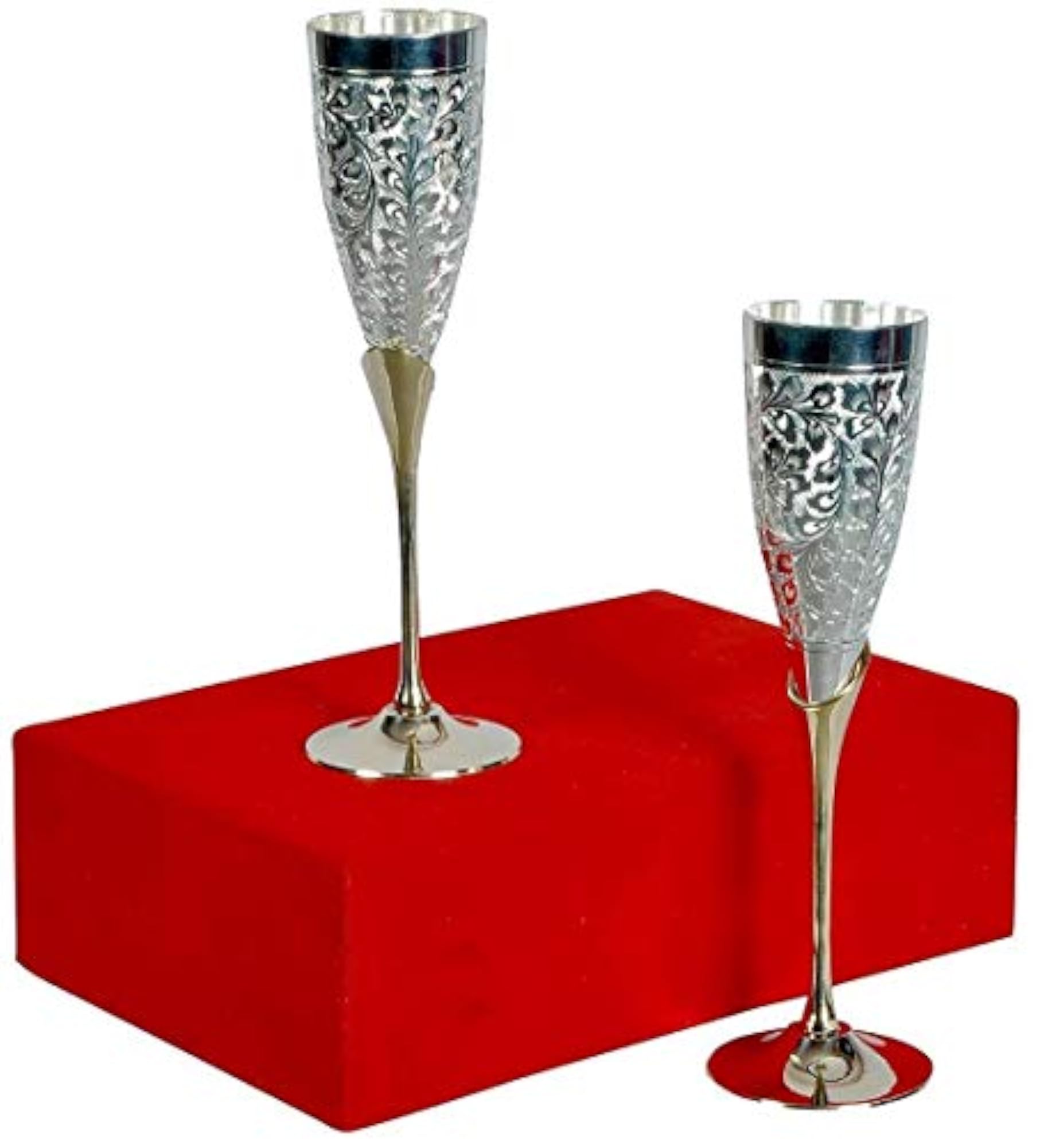 Antique German Silver Plated Brass Wine Goblet Set of Two