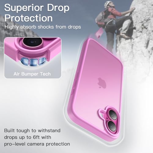 Image of JETech Matte Cover Case for iPhone 16 Plus 6.7-Inch, Shockproof Military Grade Drop Protection, Frosted Translucent Back Phone Cover, Anti-Fingerprint (Pink)