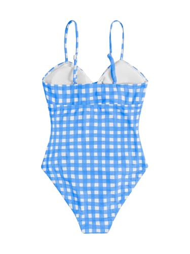 Image of Floerns Girl's Gingham Print Ruched Cut Out Knot Front One Piece Swimsuit