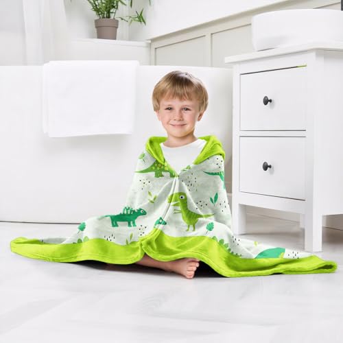 Image of Dinosaur Boys Beach Towel with Hoodie for Kids Toddlers Age 4-8,Dino Blue Bath Towels Shower Wrap for Boys, Hooded Poncho Beach Blanket for Pool Swimming Cute Wearable Bath Towel for Child