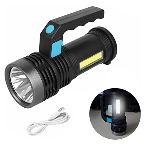 GUODSKHOO Led Torch Rechargeable Camping Lighting Lanterns Lamp Battery Power Cob Work Light Super Bright Portable Flashlight for Hiking Fishing Emergency, Black Cover