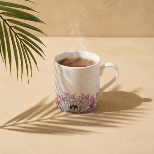 Image of Dandy Lines New Ray Garden Grace in Pink and Blue, Ceramic Coffee Mug Set, Pack of 4, Microwave & Dishwasher Safe, Great for Home Use & Gifting
