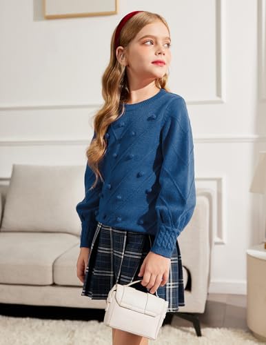 Image of Arshiner Kid Girls Crew Neck Lantern Sleeve Sweater Cute Jumper Top Pullover Outwear 5-13 Years
