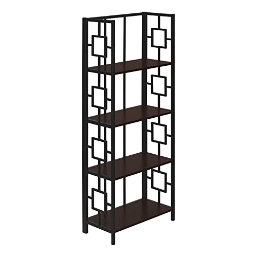 Monarch Specialties I 3617 Bookshelf, Bookcase, Etagere, 4 Tier, 62" H, Office, Bedroom, Metal, Laminate, Brown, Black, Contemporary, Modern #TOP5