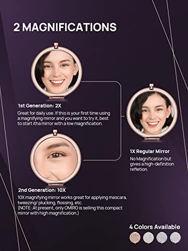OMIRO Compact Mirror, Mini Mix Diamond 1X/2X Magnifying Round Metal Pocket Makeup Mirror (Rose Gold)