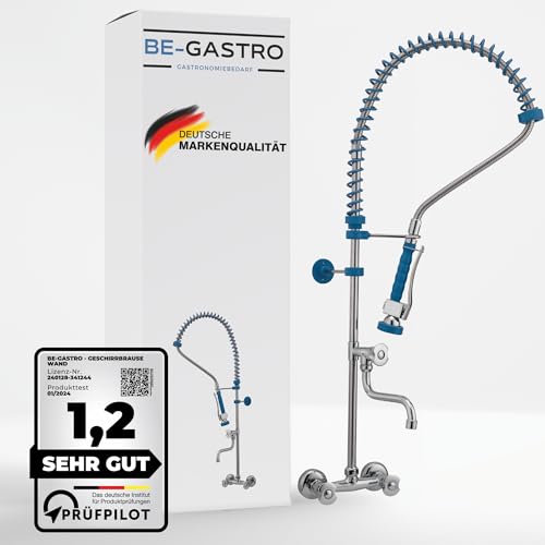 BE GASTRO I Grifo Industrial Hostelería   Grifo de pared con dos orificios (incluye grifo, grifo mezclador y mango giratorio ergonómico), color azul