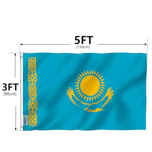 ANLEY Fly Breeze 3x5 Feet Kazakhstan Flag - Vivid Color and UV Fade Resistant - Canvas Header and Double Stitched - Republic of Kazakhstan Flags Polyester with Brass Grommets 3 X 5 FT