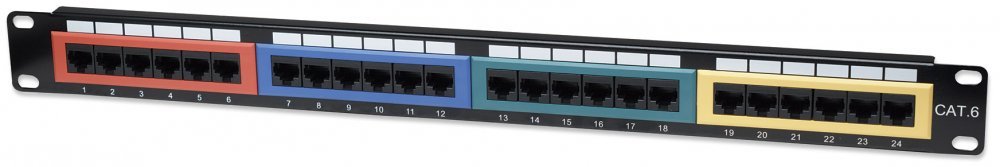 INTELLINET CAT6 Color-Coded Patch Panel, 24-Port, UTP, 1U