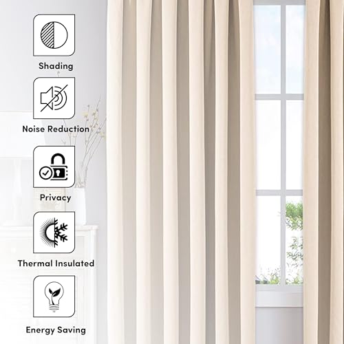 AMEHA Blackout Eyelet Curtains for Living Room 90x90 Inch Drop Black Out Curtains Thermal Insulated Energy Saving Ring Top Cream Curtain 2 Panels & Tieback - Image 4