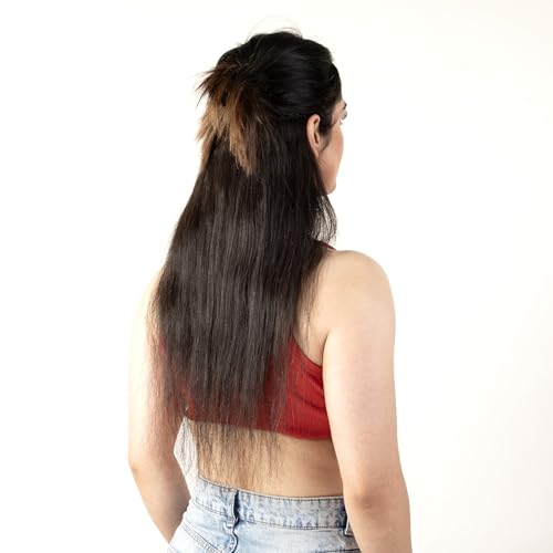 Image of Capilus 100% Natural Human Hair Volumizer with 3 Clips - Clip-In Extension for Instant Volume | Lightweight & Stylish Look (Natural Black, 16 Inch)