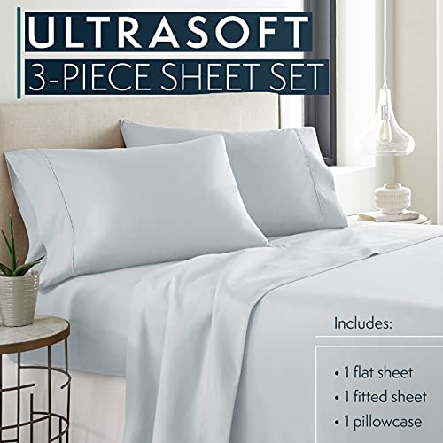 HC COLLECTION Twin Sheet Set w/ 1 Pillowcase, Hotel Luxury Platinum 1800 Series Brushed Microfiber Bed Sheets, Ultra Soft Lightweight Breathable Cooling 3 Pcs Bedding, All Season Easy Care, Ice Blue - Thumbnail 2
