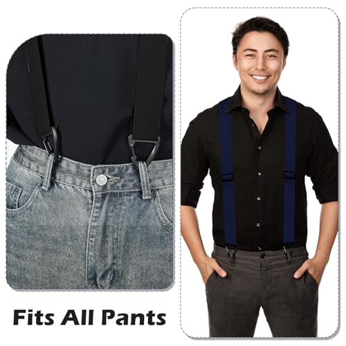 Janmercy 2 Pcs Y Back Hidden Suspender 1.5 Inch Heavy Duty Suspenders for Men Under Clothing