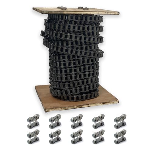 PGN #40 Roller Chain - 100 Feet + 10 Free Connecting Links - Carbon Steel Chains for Bycicles, Mini Bikes, Motorcycles, Go-Karts, Home and Industrial Machinery