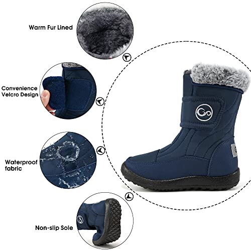 Harence Girls Winter Boots Boys Fashion Boots With Fur Lining Warm Toddler Snow Boots Outdoor Waterproof Slip Resistant Shoes For Kids Hook Loop Mid Calf Boot #TOP4