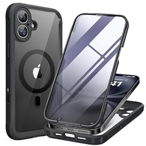 Miracase for iPhone 16 Case 6.1”, Full-Body Bumper Phone case with Built-in Full Glass Screen &Camera Control,No Gap,Compatible with MagSafe,Drop Proof 16 Cover,Black