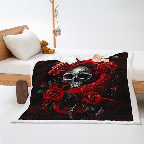 Plaid Cama Esqueleto Rojo Animal Colcha Plaid Sofa Diseño de Doble Cara Cubre Colcha Multiusos para Sofas Suave Manta Termica Blanket Lana de Cordero de Franela Espesar Durable 130x150cm