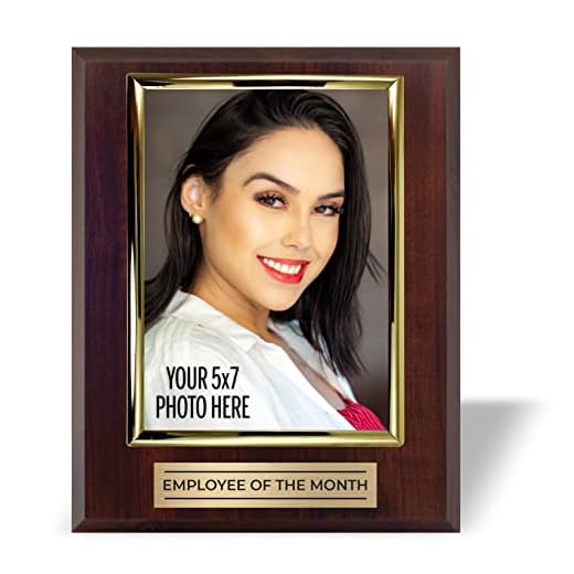 Employee of the Month Plaque with Gold Picture Holder – Choose from Stock Design or Customize the Award with Your Personalized Text (8x10 Plaque with 4x6 or 5x7 Photo Holder) (8"x10" Photo Plaque with 5x7 Photo Holder - Vertical)