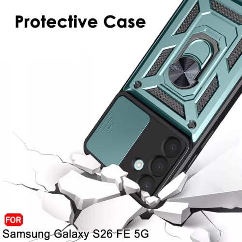 Image of TheGiftKart Tough Armor Bumper Back Cover Case for Samsung Galaxy S26 FE 5G | Sliding Camera Cover, KickStand & Ring Holder | 360 Degree Protection Back Cover Case for Samsung S26 FE (PC & TPU, Green)