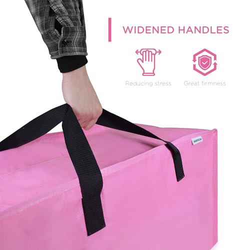 6 Pack Extra Large Moving Bags with Zippers, Backpack Straps & Reinforced Handles, Heavy Duty Storage Bags for Clothes, Moving, Space Saving, Pink