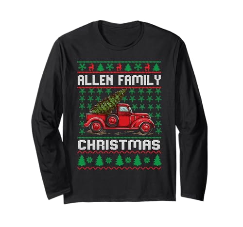 Allen family ugly christmas sweater red truck funny xmas maglia a manica
